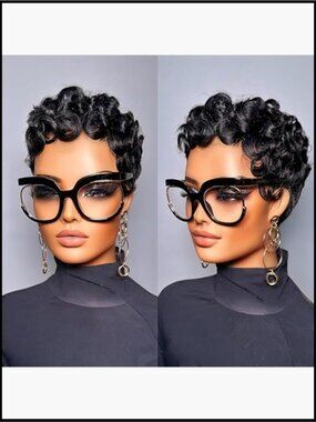 Short Pixie Wig Curly Cut Human Hair Glueless Chic Elegant Full Cap Daily Use